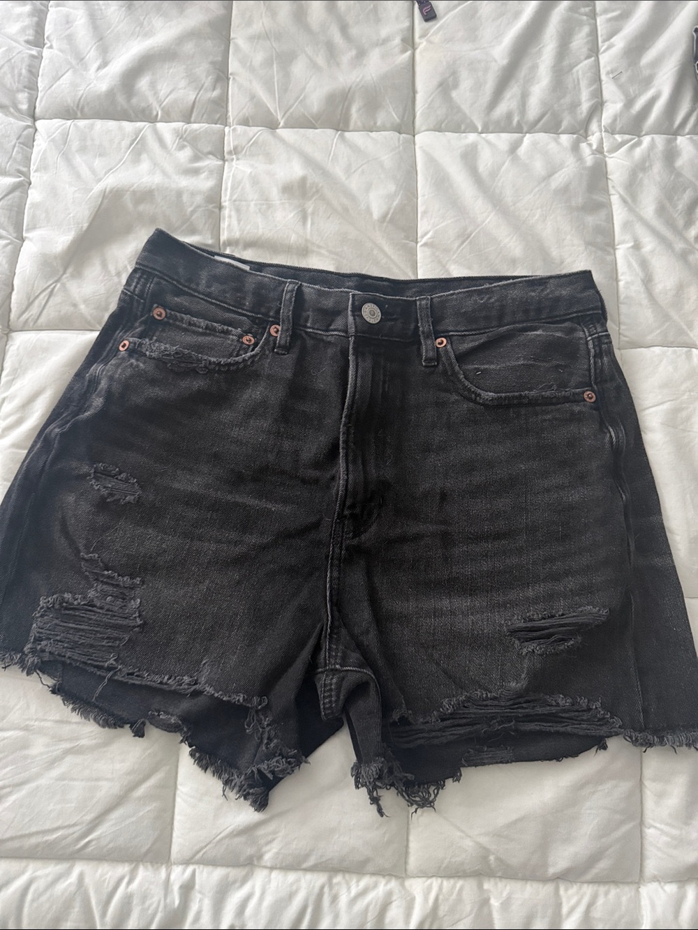 American Eagle Outfitters Black Distressed Frayed Denim Shorts